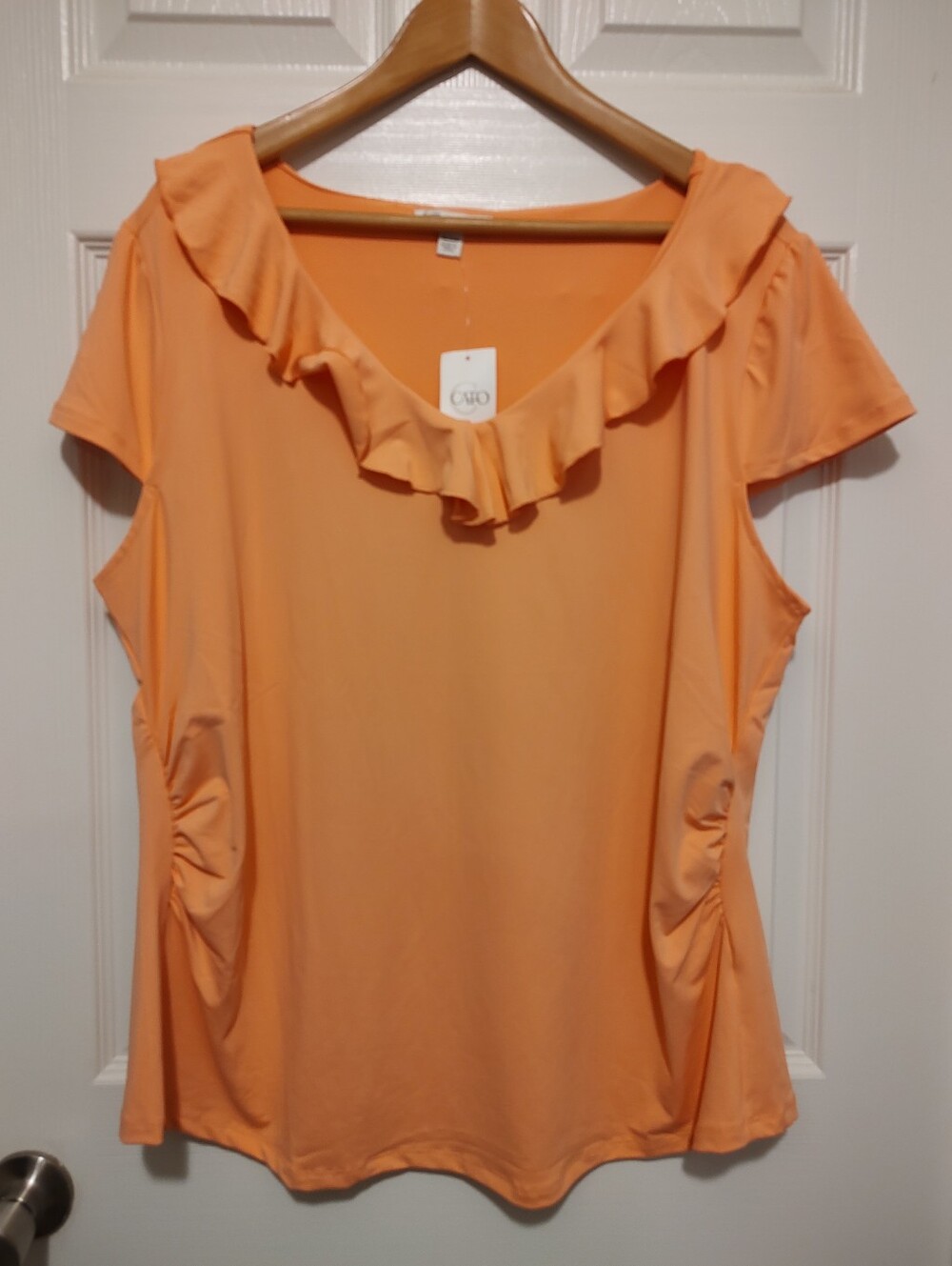 Cato Peach Ruffle Neck Short Sleeve Top